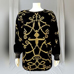 VTG 80's Black & Gold Long Sleeve Tunic Sweater